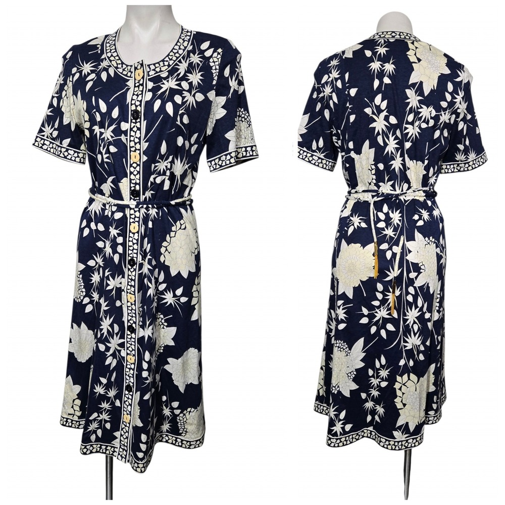 Vintage Averardo Bessi Italy dress Floral 100% Cotton Button A-line Midi 12 L - Picture 8 of 10
